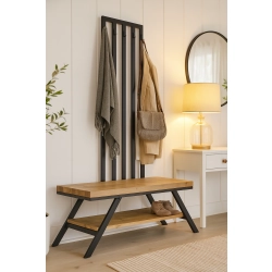 Ławka Metalowa Z Wieszakiem Loft Siedzisko Drewno Lite Dąb LM-81 Rozmiary od 50 cm do 200 cm